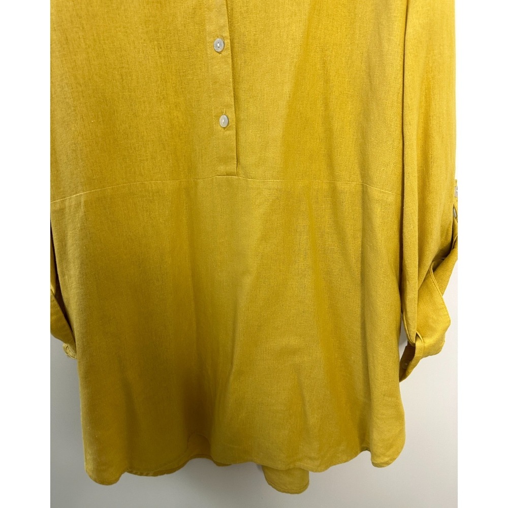 Tahari Mustard Yellow Linen Blend Roll Tab Sleeve Tunic Popover Blouse Womens XL - Picture 4 of 12